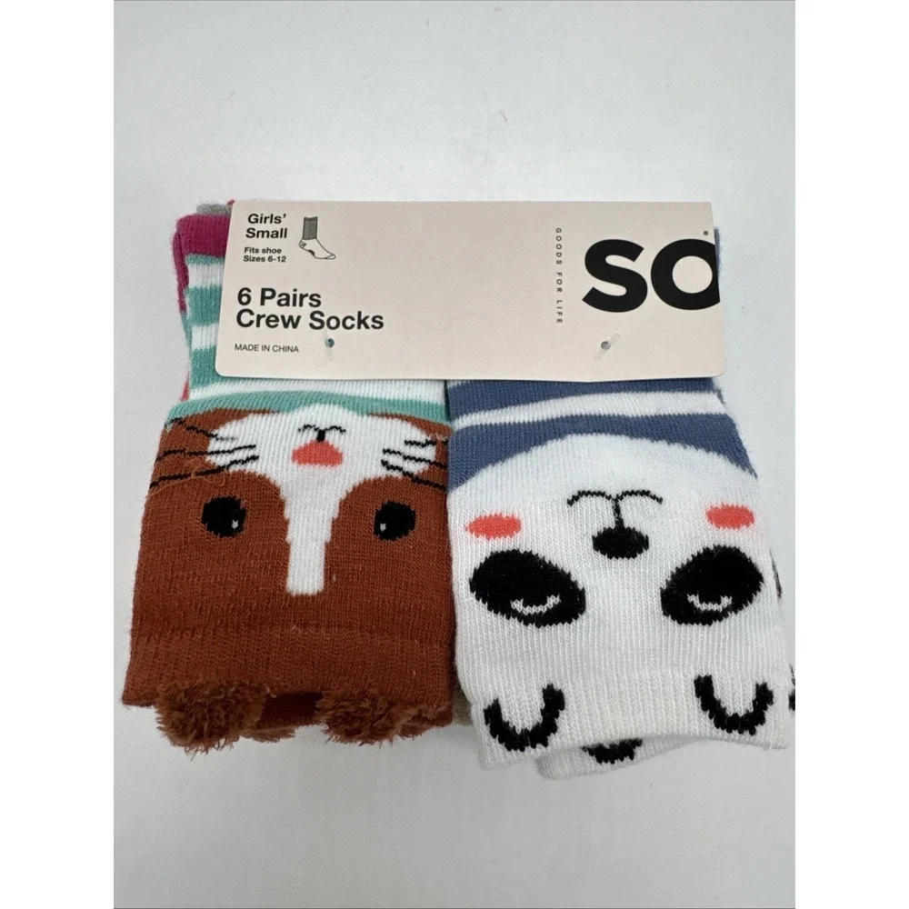 3 Pack Girls Animal Theme Crew Socks Size 6-12 New‎